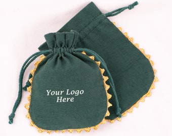 100 Natural Green Custom Logo Jewelry Packaging Bag Custom Logo Gift Packaging, Wedding Favor Bags