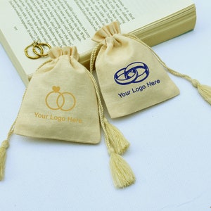 100 sacs de cadeaux de mariage personnalisés en coton naturel avec cordon de serrage pour bijoux