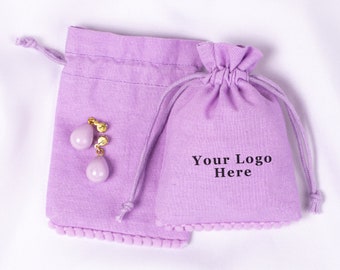 Set Of 100 Custom Drawstring Bag, Personalized Gift Packaging Logo Bag, Cotton Wedding Favor Bag