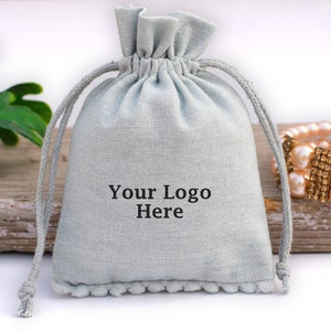 100 Gray Personalized Cotton Drawstring Pouch Custom Jewelry Packaging Wedding Favor Bag - Free Shipping