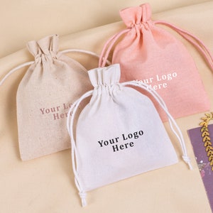 Pochette de 100 bijoux, pochette en coton personnalisée avec cordon de serrage, sacs personnalisés avec logo de marque, sac cadeau et cadeau - Livraison gratuite