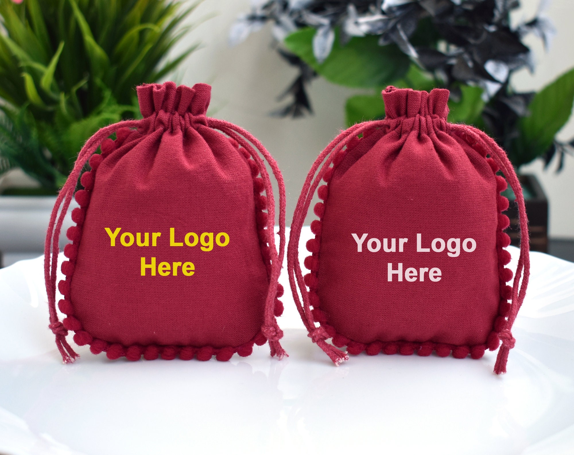 100 Maroon Custom Jewelry Bag With Logo Personalize Wedding 