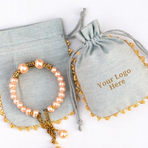 100 Bolsas com Cordão Embalagem Personalizada para Joias Sacola Personalizada para Lembrancinhas de Casamento - Frete Grátis