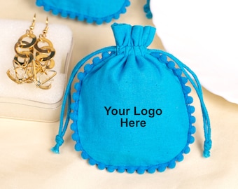 100 Custom Jewelry Package Bag With Logo, Cotton Drawstring Pouch, Personalized Wedding Favor Bag ( Free Shipping)