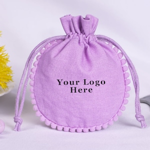 Pacote de 100 joias personalizadas, bolsa para joias com cordão e logotipo, bolsa de embalagem personalizada, bolsa para pó, bolsa de cosméticos (roxa)