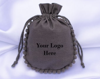 100 Gray Custom Jewelry Package Pouch Personalized Gift Drawstring Pouch With Logo - Free Shipping