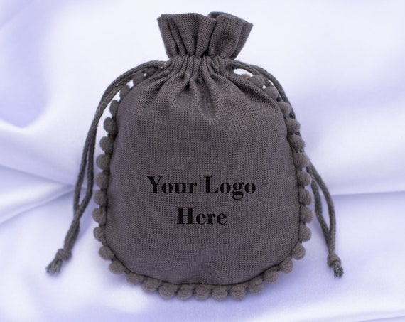 Set of 100 Designer Gray Custom Jewelry Bag| Drawstring Pouch With Logo  (Designer, BG150)