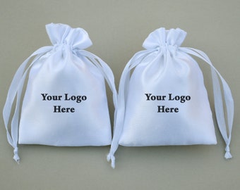 100 White Custom Satin Drawstring Bag, Personalize Drawstring Pouch With Logo Wedding favor Bag Jewelry Package - Free Shipping