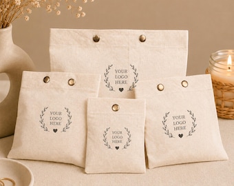 Custom Logo Cotton Snap Pouch Set of 100, Personalized Jewelry Packaging Bags, Eco Friendly Small Business Gift Packaging Bulk