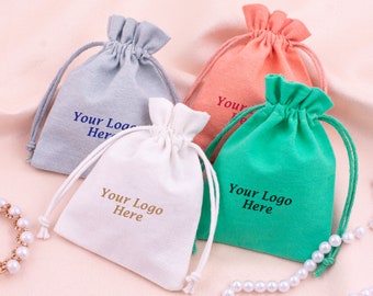 100 Custom Cotton Drawstring Bag, Jewelry Package, Wedding Favor Bags, Eco Friendly Pouch With Logo, Candle Package  - Free Shipping