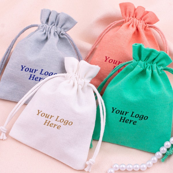 100 Custom Cotton Drawstring Bag, Jewelry Package, Wedding Favor Bags, Eco Friendly Pouch With Logo, Candle Package  - Free Shipping