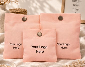 100 Pcs Personalized Peach Cotton Snap Pouch, Custom Logo Fabric Bag, Jewelry Packaging, Gift and Cosmetic Pouch