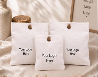 Set Of 100 Personalized Cotton Snap Button Pouch, Custom Logo Jewelry Bag, Small Muslin Gift Packaging, Reusable Wedding Favor Pouch