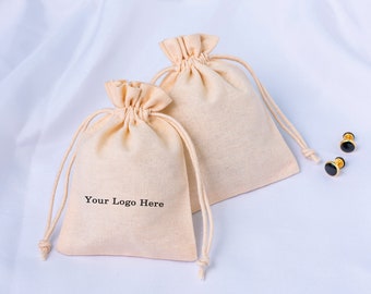 100 Beige Custom Cotton Drawstring Bag Eco Friendly Packaging Pouch With Logo Favor Bags