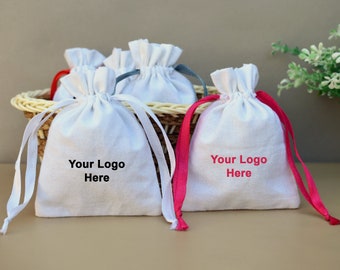 100 Natural Cotton Drawstring Jewelry Packaging Pouch, Wedding Favor Bags With Personalized Logo - Free Shipping