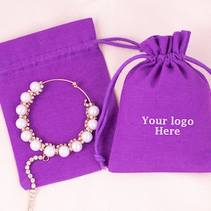 100 sacs à cordon violets personnalisés, pochettes pour bijoux, sacs personnalisés avec logo de marque, pochettes violettes