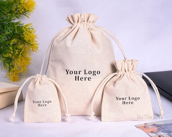 Bolsa con cordón de algodón orgánico 100, bolsa de embalaje de joyería personalizada, bolsa de regalo y recuerdo ecológica, bolsas de tela de algodón natural a granel