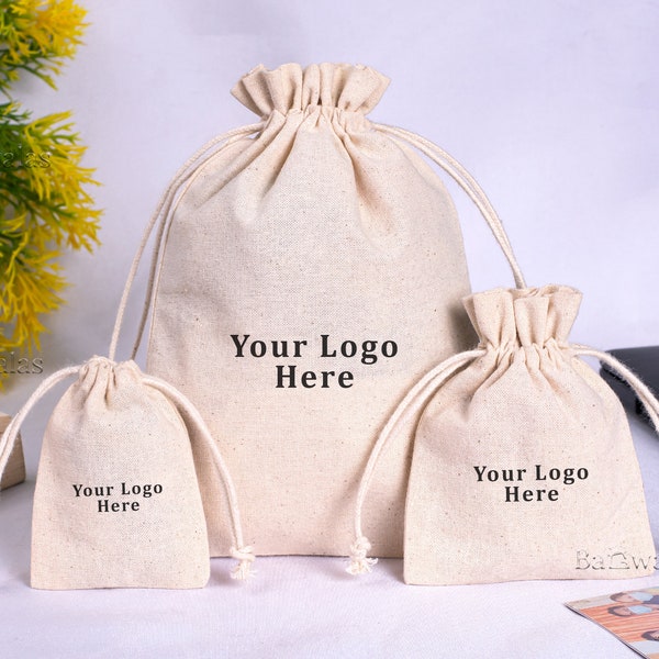 Bolsa con cordón de algodón orgánico 100, bolsa de embalaje de joyería personalizada, bolsa de regalo y recuerdo ecológica, bolsas de tela de algodón natural a granel