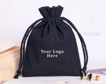 100 schwarze Baumwolle Kordel Schmuck Verpackung Beutel, individuelles Logo Tasche, Ohrring Beutel, Halskette Tasche, Münzbeutel, Geschenkverpackung Tasche