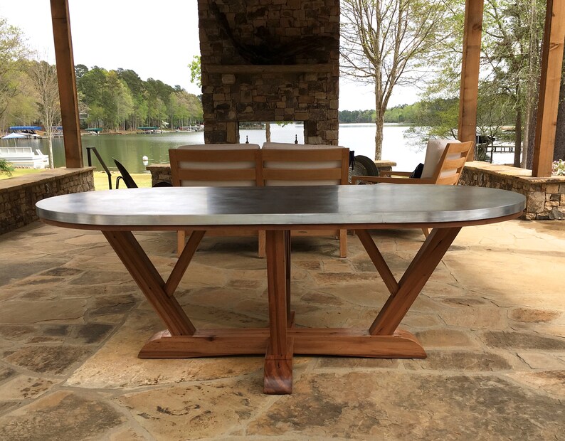 Oval Top Table With Angled Trestle Construction Etsy