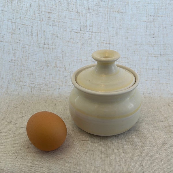 Microwave Egg Poacher,Stoneware,Egg Baker,Light Yellow Glaze,White Accents,Ceramic,Microwave Safe,Hand Thrown,signed and dated 2022