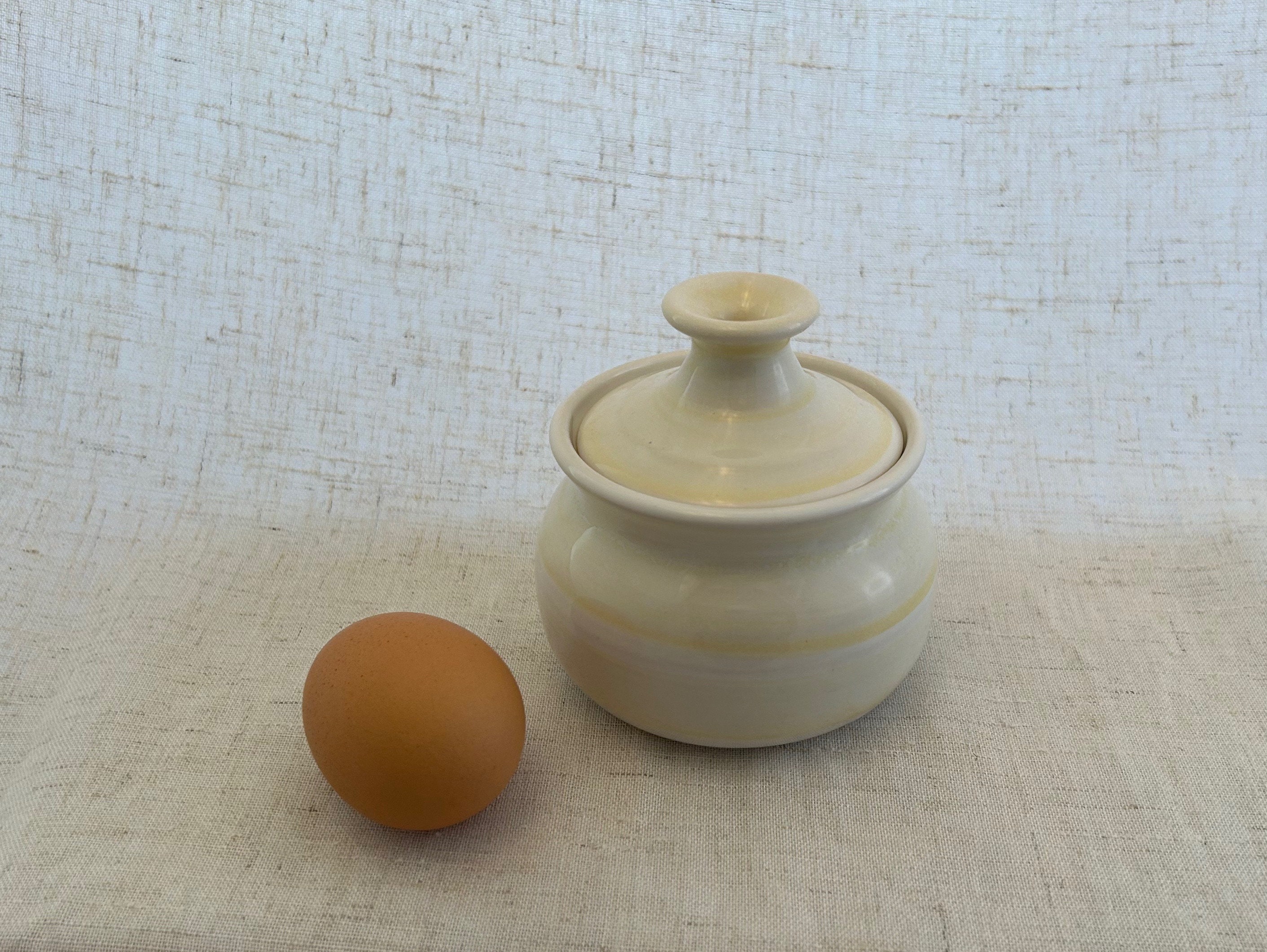 Microwave Egg Poacher,stoneware,egg Baker,light Yellow Glaze,white