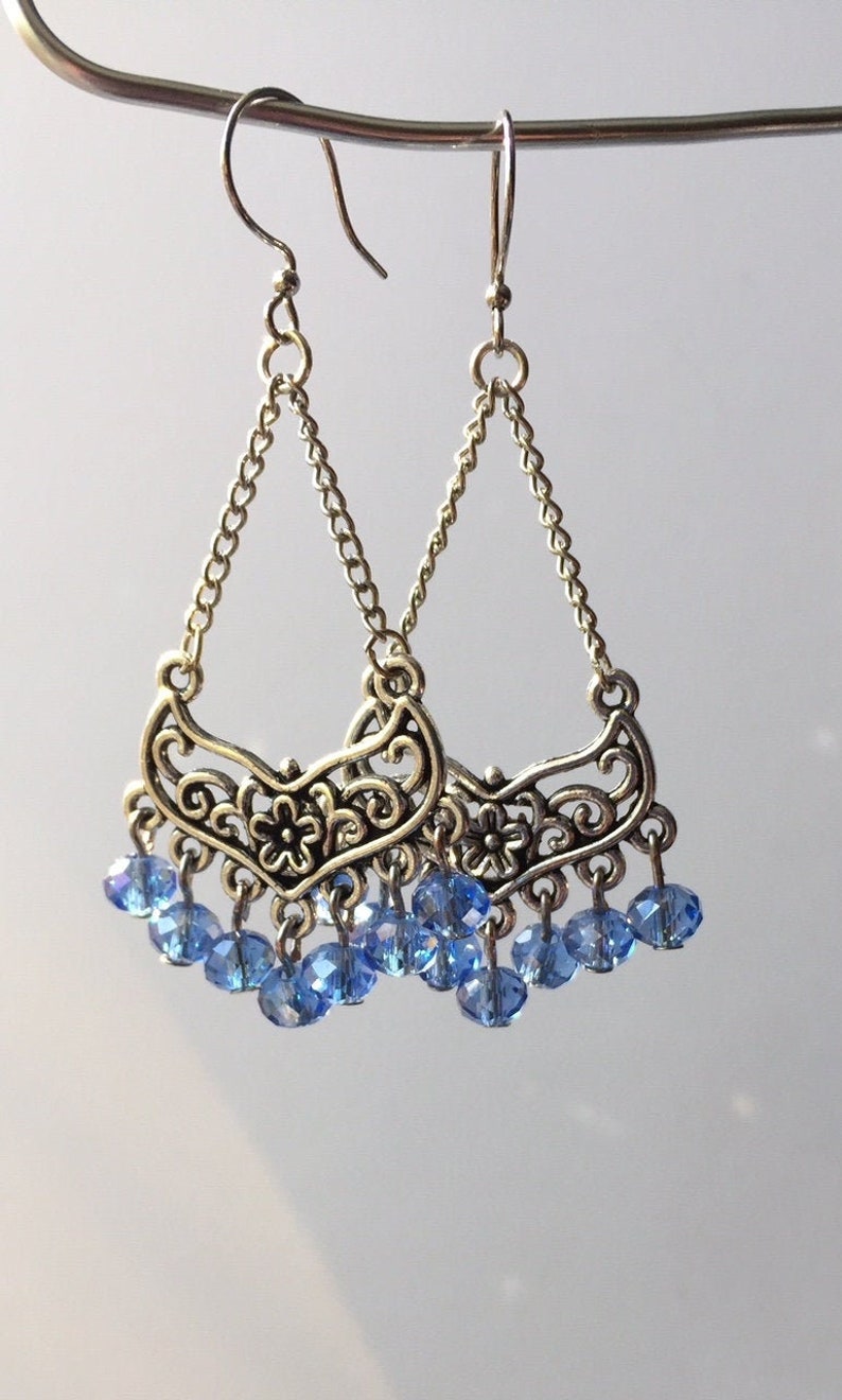 Blue Glass Beads Chandelier Earrings Etsy UK