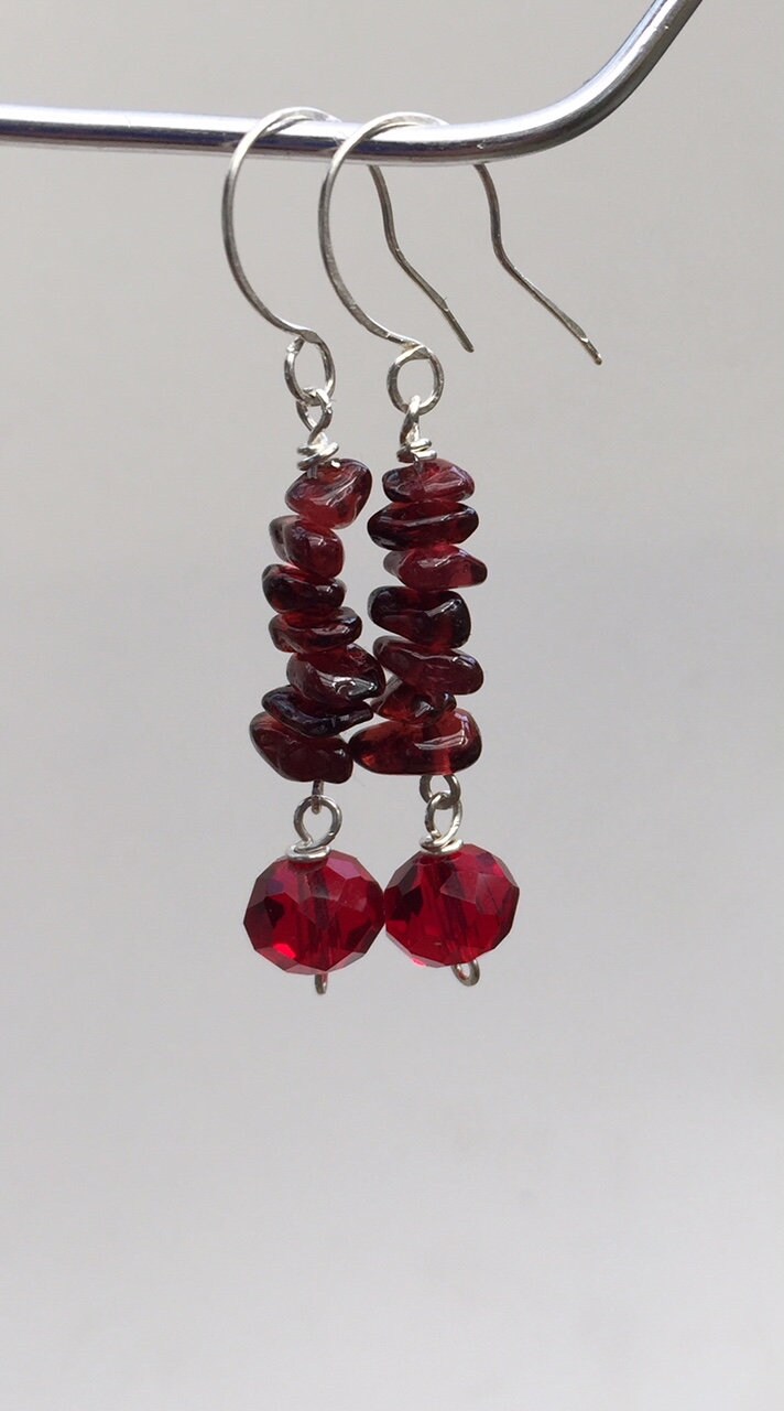 Garnet Crystals Earrings / Sterling Silver / Gemstones - Etsy