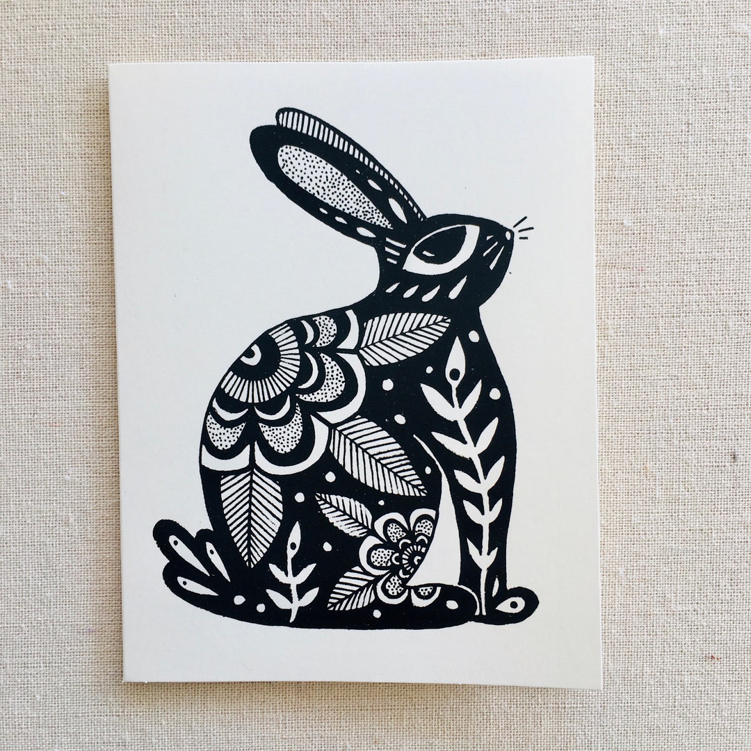 Rabbit Card- Any Occasion Screen Printed Greeting Card - Etsy