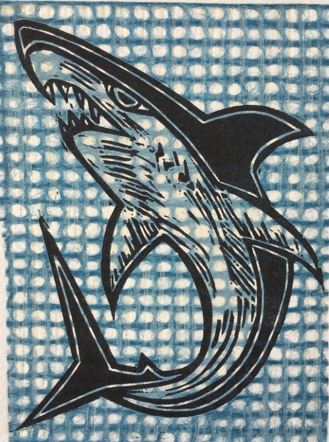 Shark lino print with chine colle | Etsy