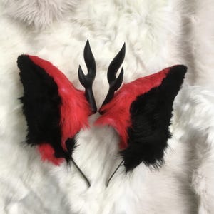 Alastor ears with horns, Hazbin Hotel, Faux fur ears, Cosplay ears, Anime ears