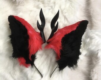 Alastor-oren met hoorns, Hazbin-hotel, oren van imitatiebont, cosplay-oren, anime-oren