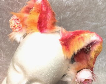 Perzikkleurige oren, oren van imitatiebont, harige oren, bloemen, roos, hanger Flower of Life, wolf, hond, beer, kat, cosplay-oren, anime-oren