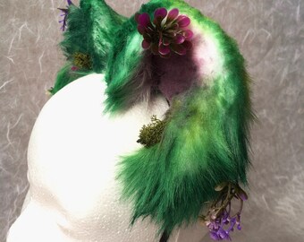 Bos esthetische oren, oren van imitatiebont, harige oren, bloemen, varens, elanden, wolf, hond, beer, kat, cosplay-oren, anime-oren