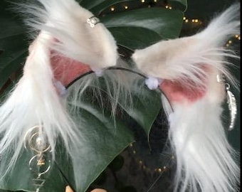 Witte heksenoren, oren van imitatiebont, harige oren, kat, hond, wolf, cosplay-oren, anime-oren