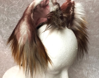Natuurlijk esthetische oren, roodbruin en lichtbruin, oren van imitatiebont, harige oren, cosplay-oren, anime-oren, kat, hond, wolf