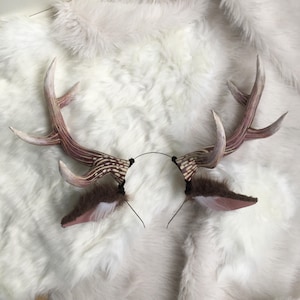 Big deer antlers with ears, Stag, Driud, Reindeer, Elk, Faux fur ears, Cosplay ears, Anime ears