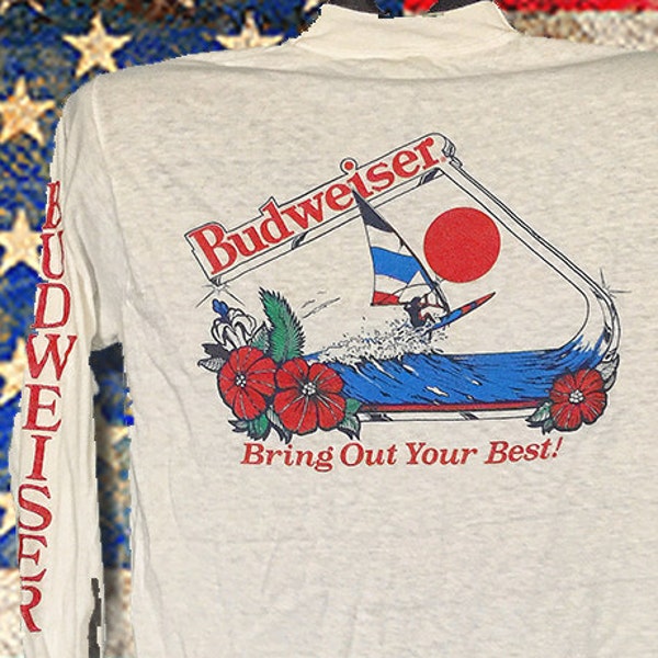 University of Budweiser Bring out your best! 80's NOS one of a Kind very Rare screen printed Long Sleeve size Med 100 cotton only LAST FEW