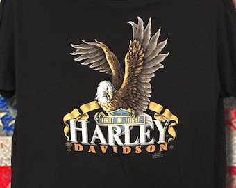 Vintage 1987 Harley Davidson T-Shirt: First in Flight Eagle Graphic, 2X