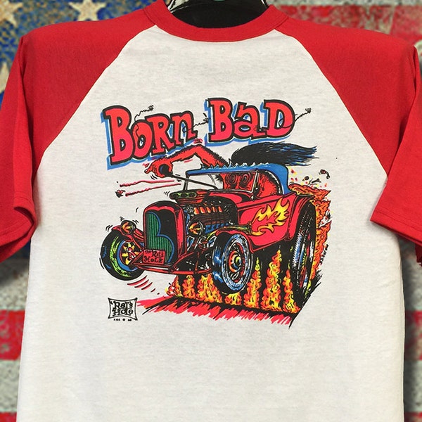 1968 Rats Hole original Born Bad Monster. Impreso en 68, esta transferencia nunca se vendió y almacenó durante 30 años. Béisbol Rojo y Blanco ÚLTIMOS POCOS