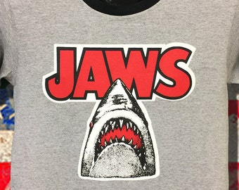 Vintage 70s Jaws Movie Ringer T-Shirt - New Old Stock