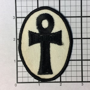Vintage 1970s Ankh Patch: Black & White Embroidered Applique