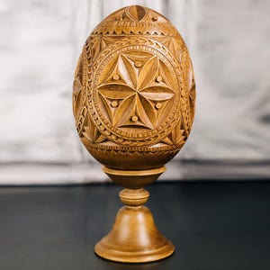Wooden hand carved egg Anniversary wedding gift for parents Easter souvenir image 1