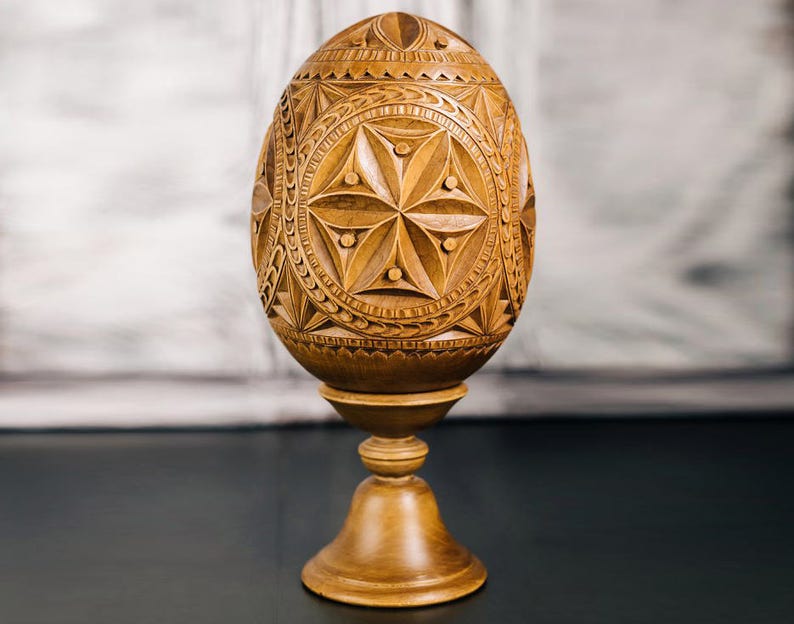 Wooden hand carved egg Anniversary wedding gift for parents Easter souvenir image 1