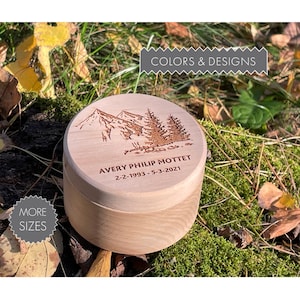 Mountains custom adult biodegradable urn Small urn for human ashes with custom name Personalized engraved cremation urn Rustic