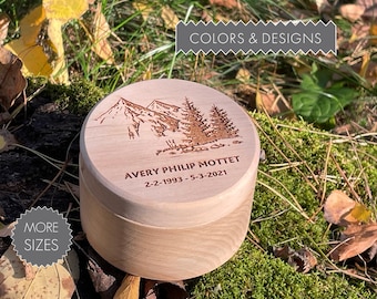 Mountains custom adult biodegradable urn Small urn for human ashes with custom name Personalized engraved cremation urn Rustic