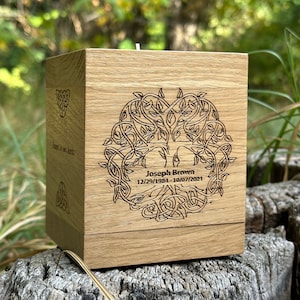 Cremation urn for human ashes Wooden Tealight Celtic desing Viking Keepsake urn Small Urn for Pets Irish Candle