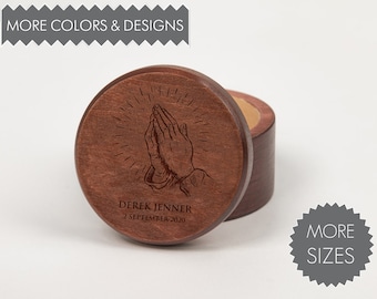 Praying hands urn for human ashes Wooden funeral urn with Engraving Religious Cremation