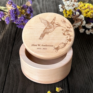 Small urn for human ashes Hummingbird keepsake Wooden box Cremation Full size Adult urn Natural wood Custom urns
