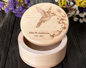 Small urn for human ashes Hummingbird keepsake Wooden box Cremation Full size Adult urn Natural wood Custom urns